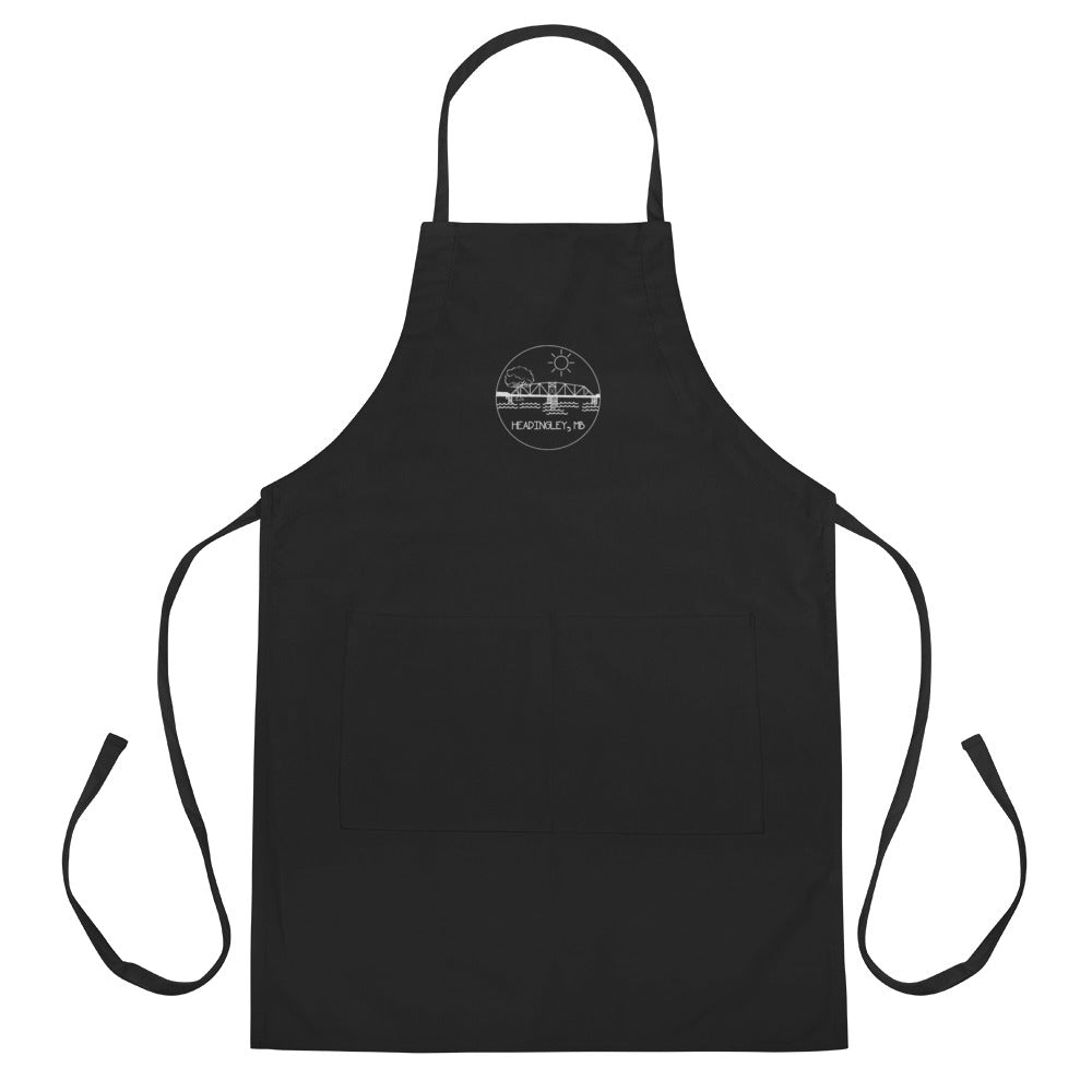 Apron "HEADINGLEY, MB" Embroidered in Classic White on Basic Black
