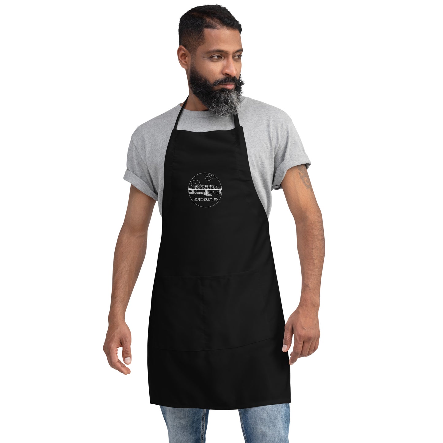 Apron "HEADINGLEY, MB" Embroidered in Classic White on Basic Black