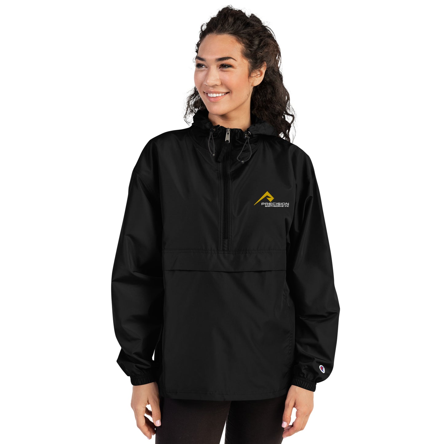 Adult Jacket "PRECISION EARTHWORKS INC" Embroidered in Classic White & Gold on Basic Black