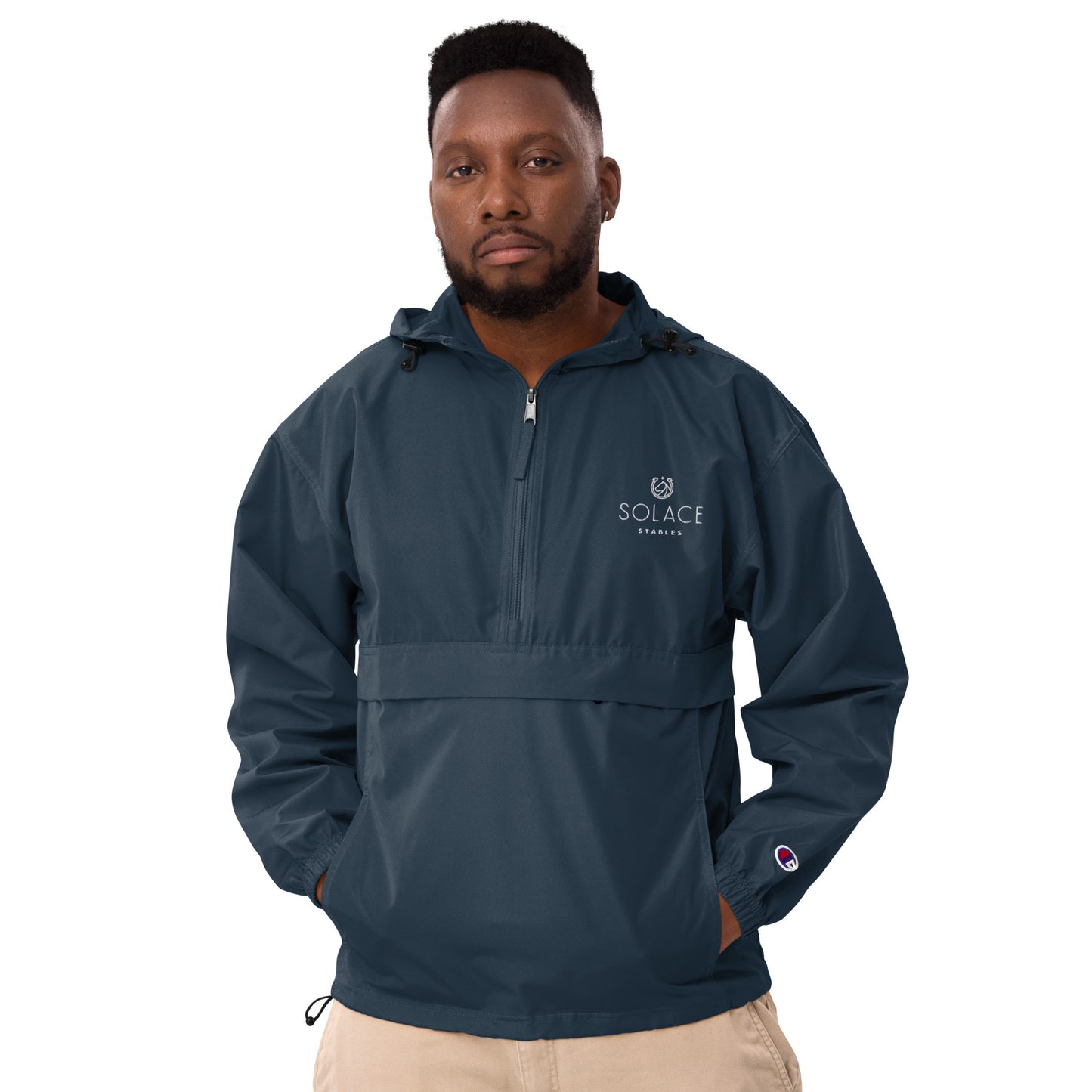 Adult Jacket "SOLACE STABLES" Embroidered in Classic White on Basic Black, French Navy or Light Grey