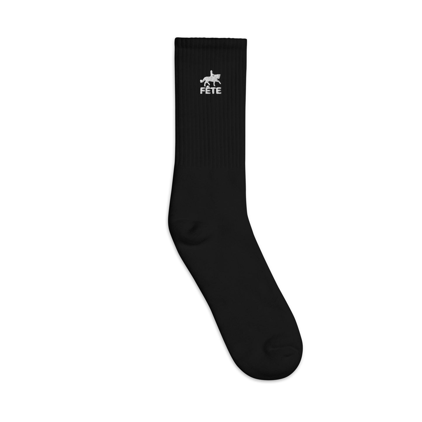 Crew Socks "FÊTE" Equestrian Embroidered in Classic White on Basic Black or Heather Grey