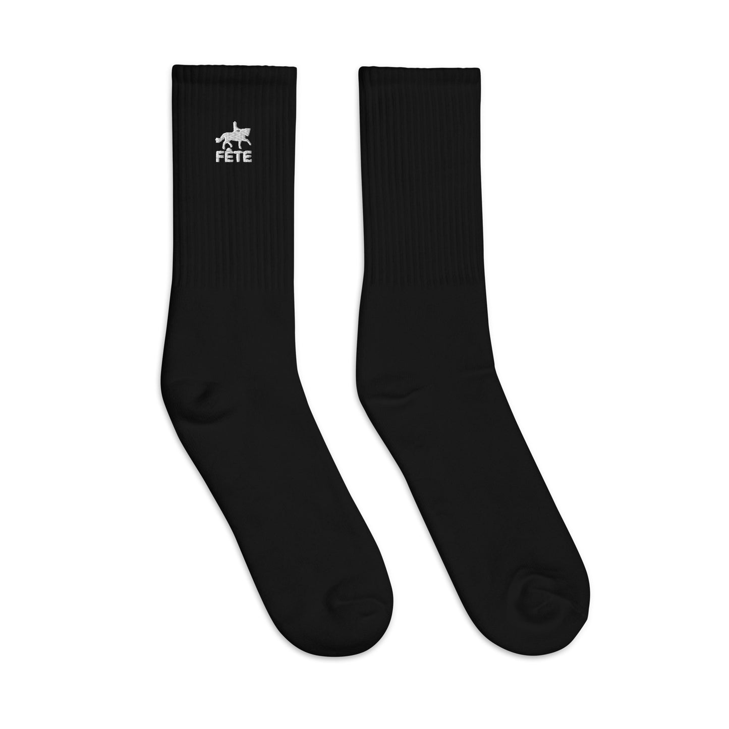 Crew Socks "FÊTE" Equestrian Embroidered in Classic White on Basic Black or Heather Grey
