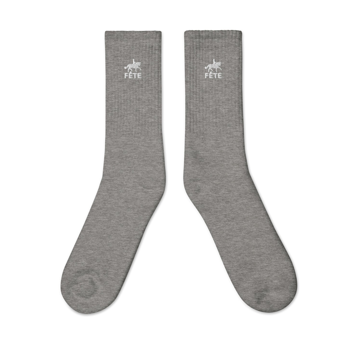 Crew Socks "FÊTE" Equestrian Embroidered in Classic White on Basic Black or Heather Grey