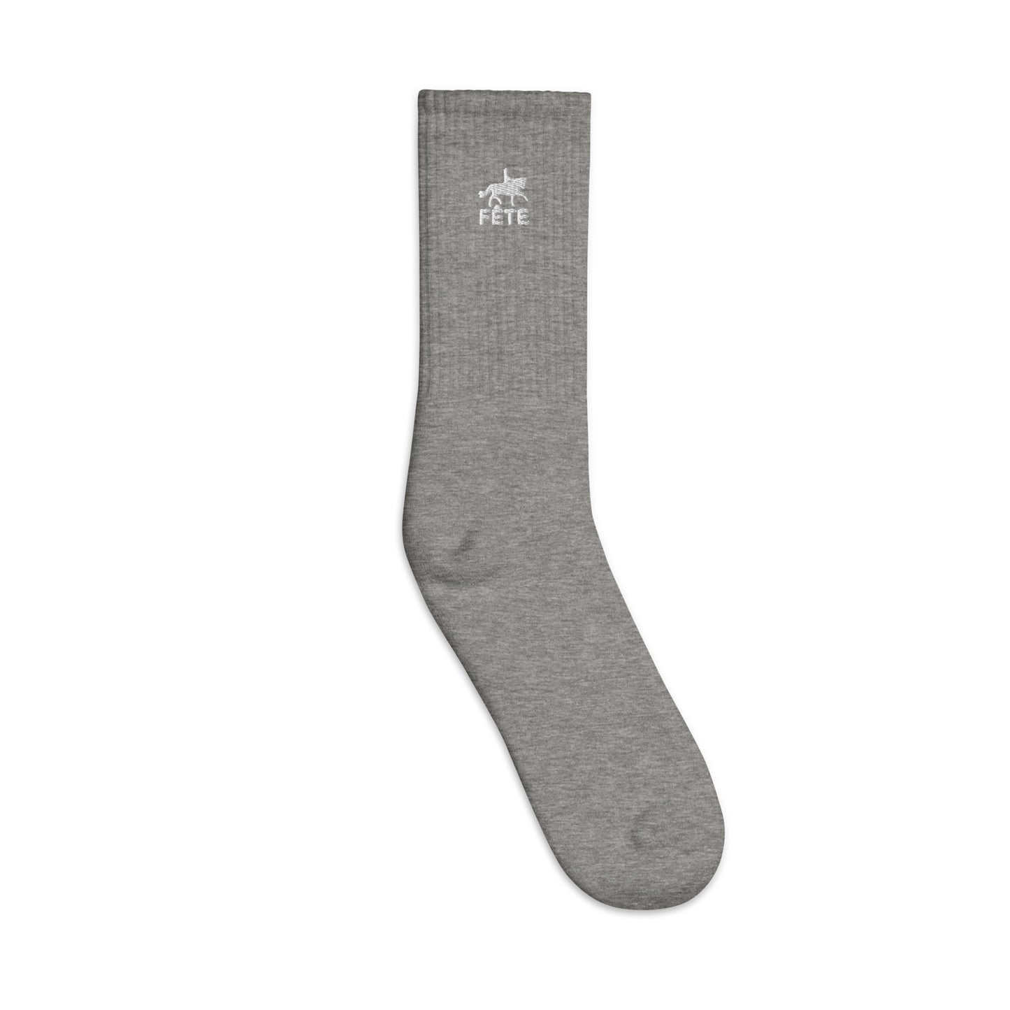 Crew Socks "FÊTE" Equestrian Embroidered in Classic White on Basic Black or Heather Grey
