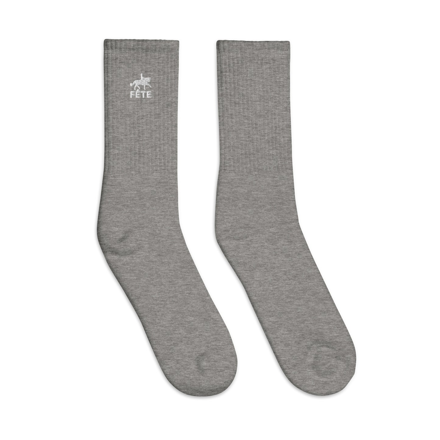 Crew Socks "FÊTE" Equestrian Embroidered in Classic White on Basic Black or Heather Grey