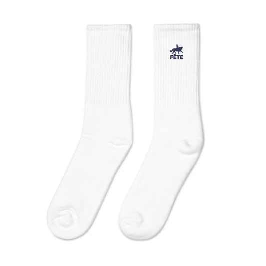 Crew Socks "FÊTE" Equestrian Embroidered in Basic Black on Classic White