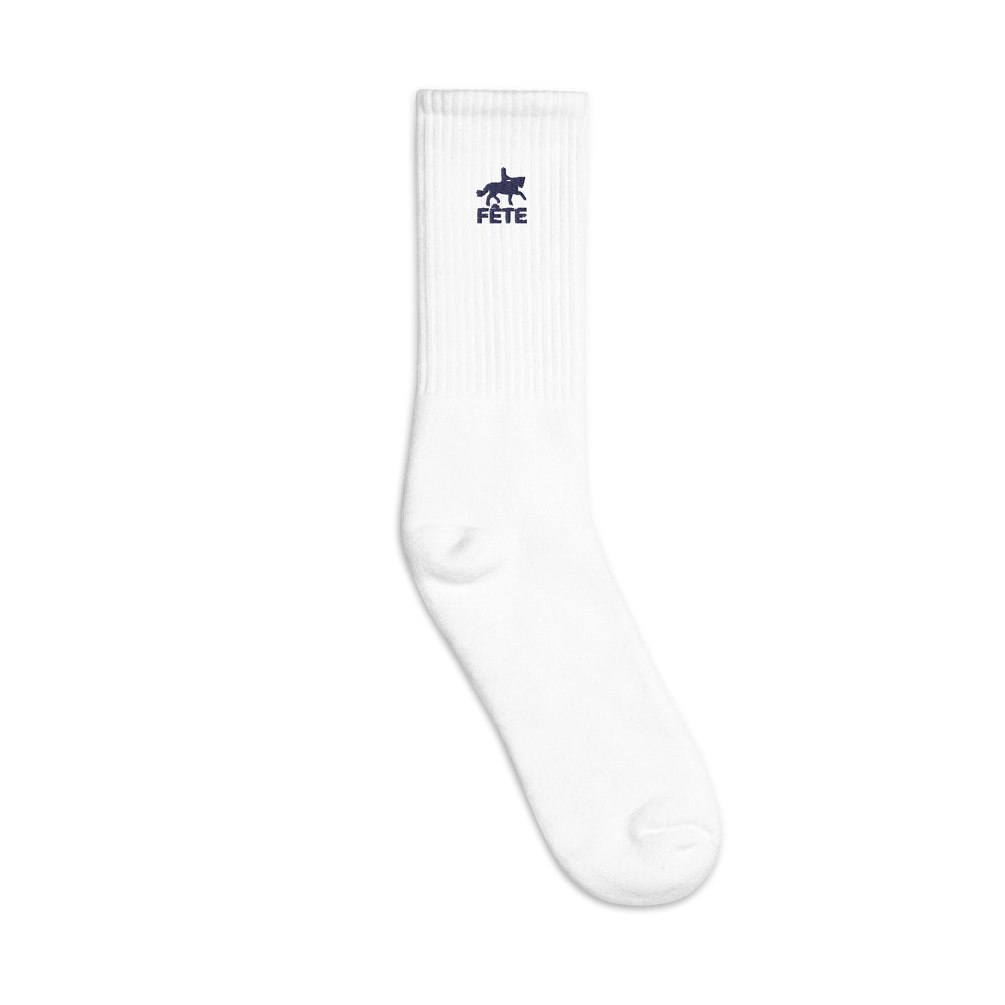 Crew Socks "FÊTE" Equestrian Embroidered in Basic Black on Classic White