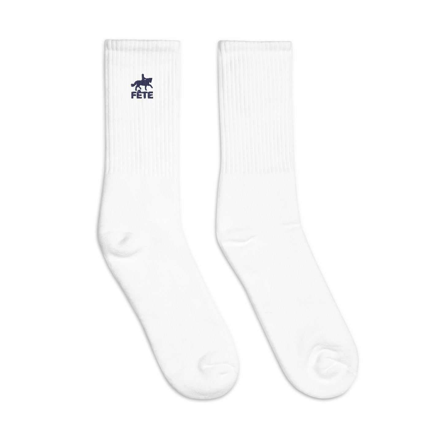Crew Socks "FÊTE" Equestrian Embroidered in Basic Black on Classic White