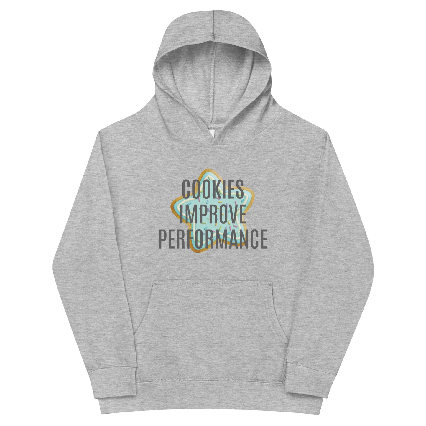 Children's Fleece Hoodie "COOKIES IMPROVE PERFORMANCE" Star in Classic White or Heather Grey