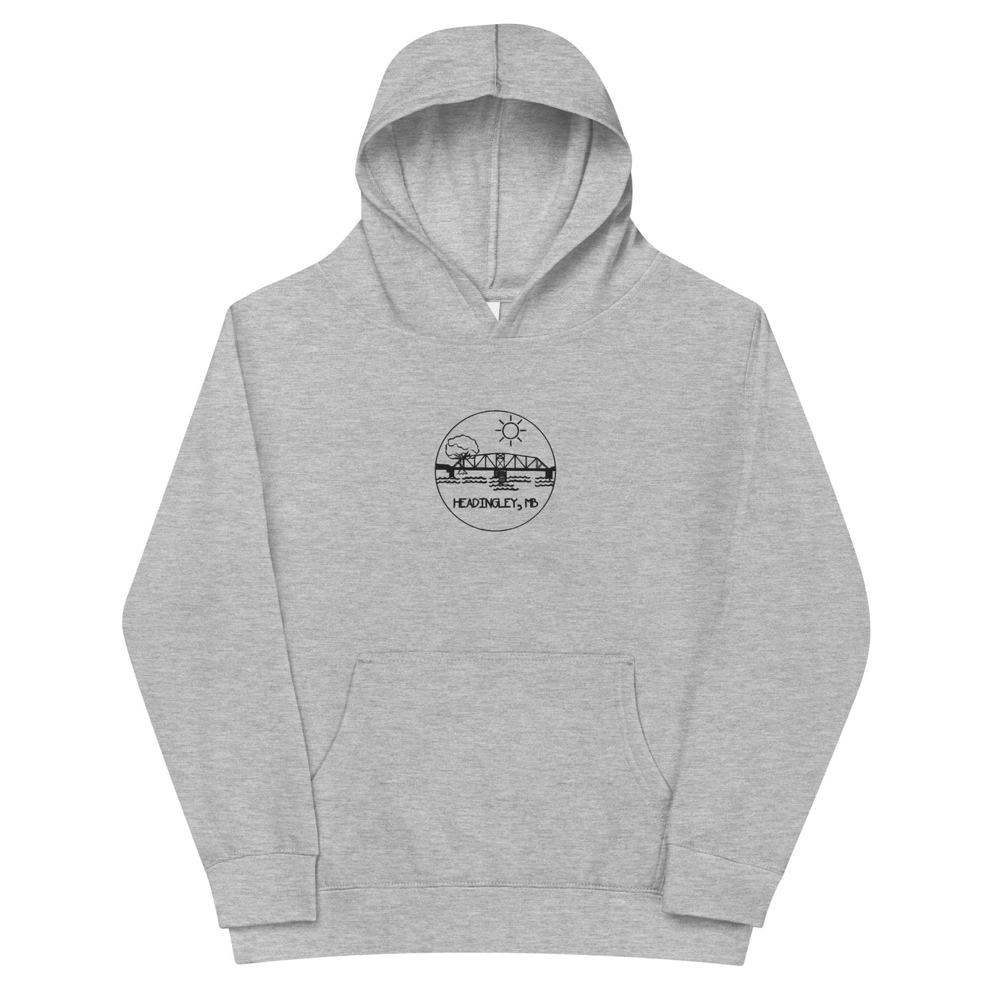 Children's Fleece Hoodie "HEADINGLEY, MB" Embroidered in Basic Black on Classic White or Heather Grey