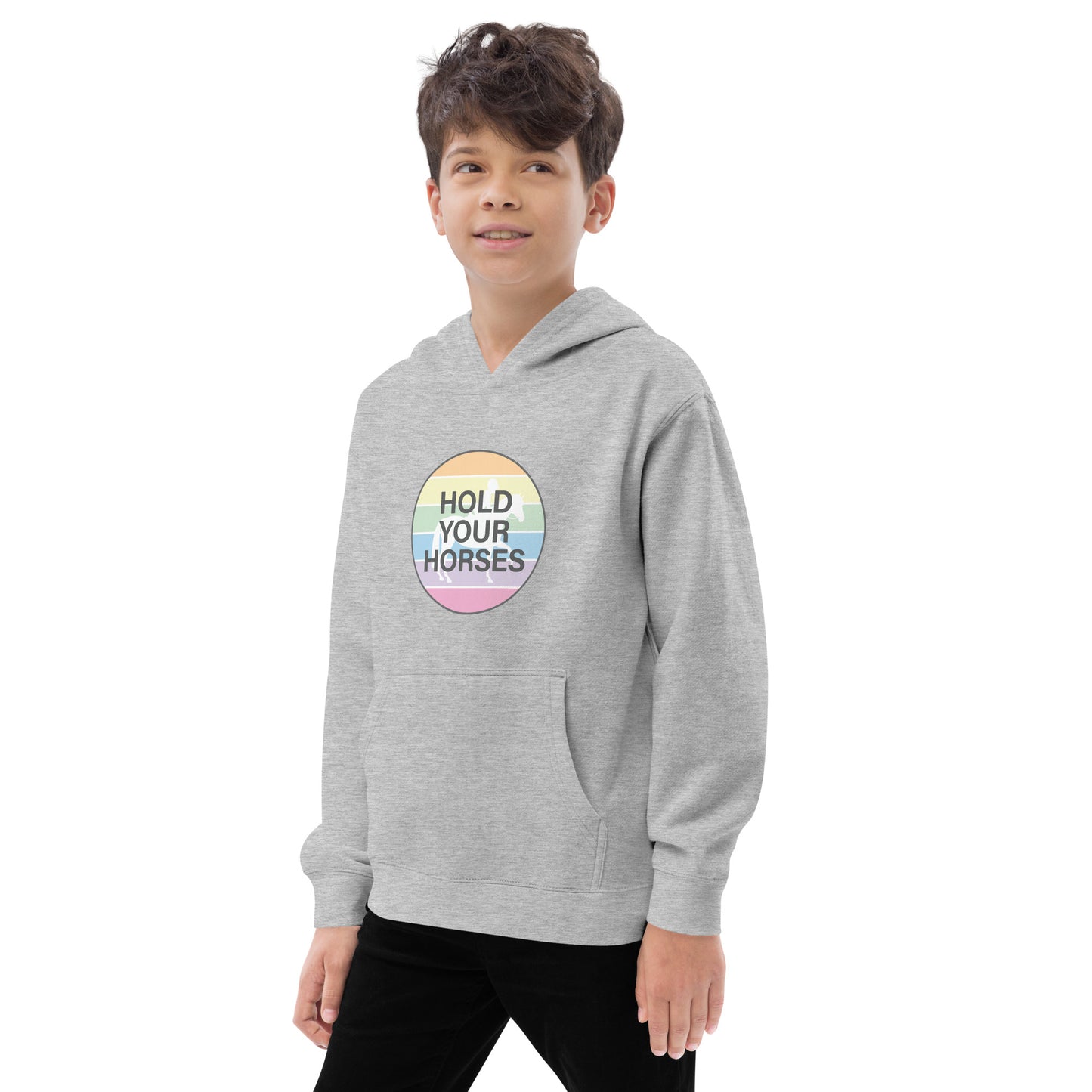 Children's Fleece Hoodie "HOLD YOUR HORSES" in Classic White or Heather Grey