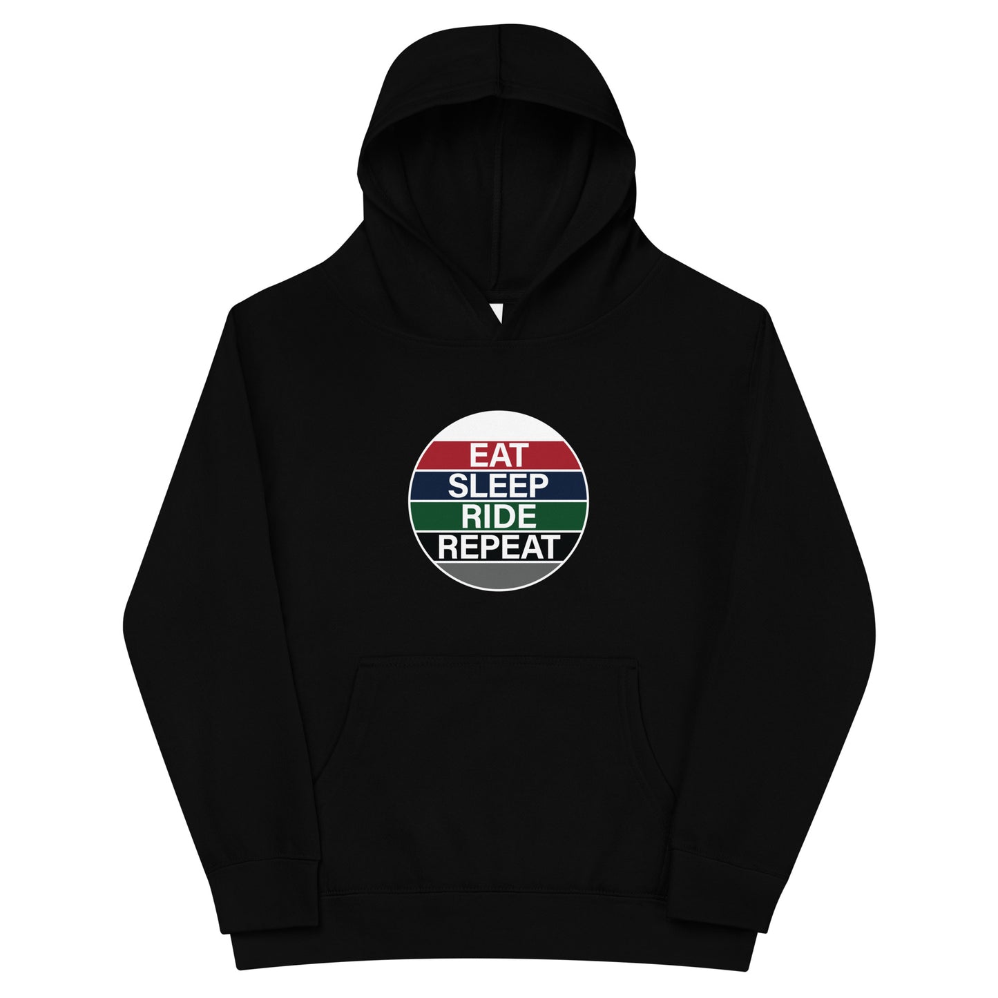 Children's Fleece Hoodie "EAT SLEEP RIDE REPEAT" in Basic Black or French Navy