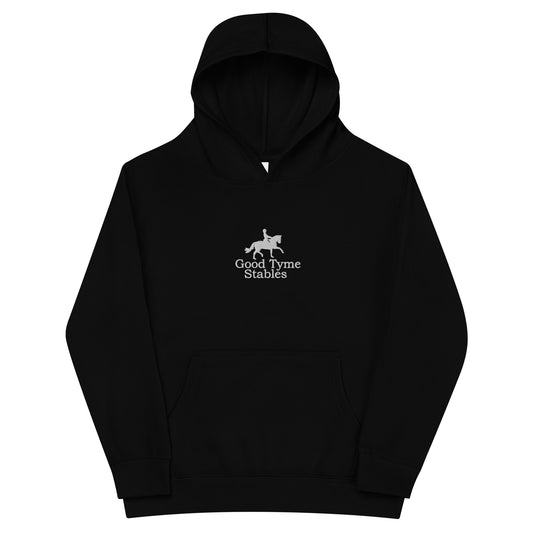 Children's Fleece Hoodie "GOOD TYME STABLES" Embroidered in Classic White on Basic Black or French Navy