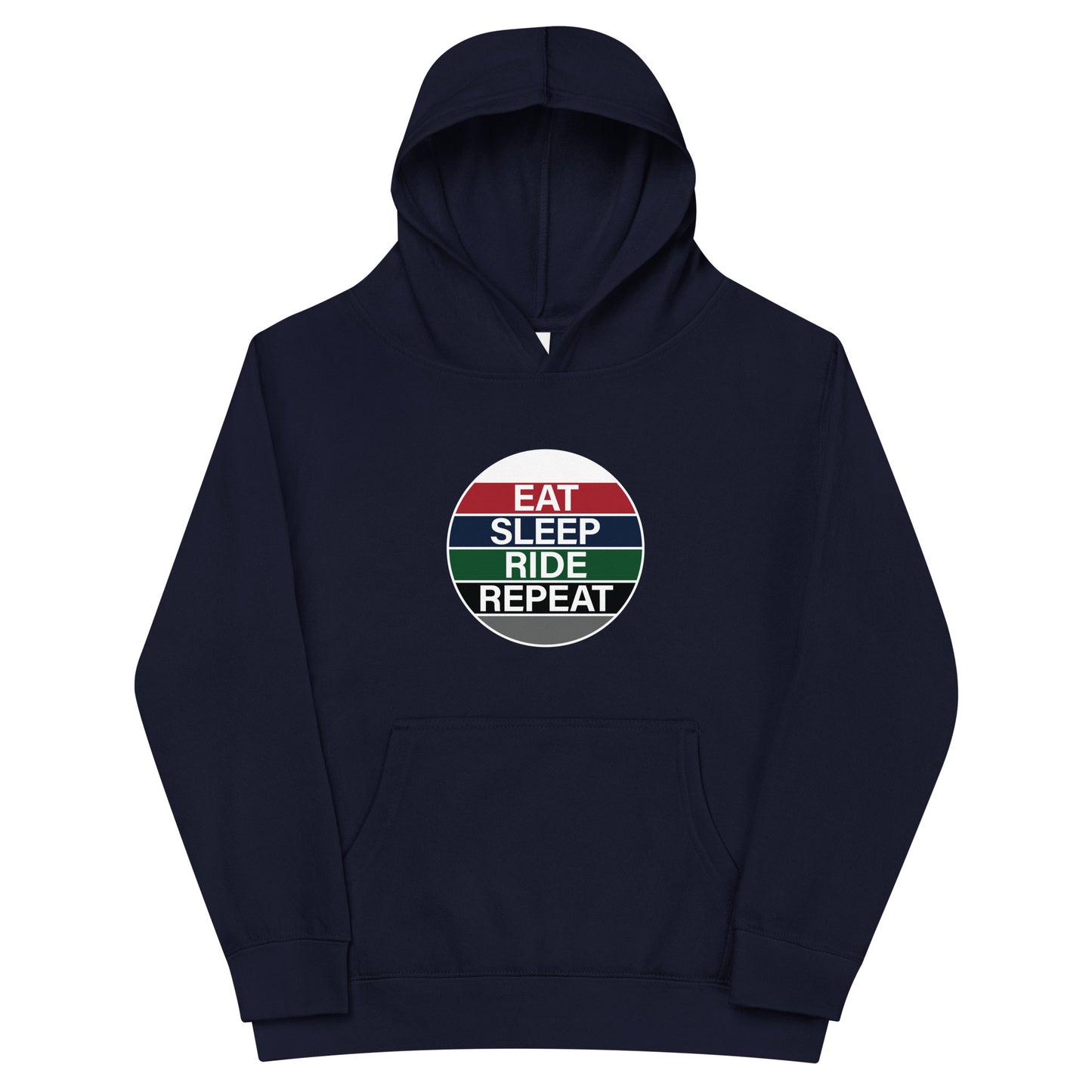 Children's Fleece Hoodie "EAT SLEEP RIDE REPEAT" in Basic Black or French Navy