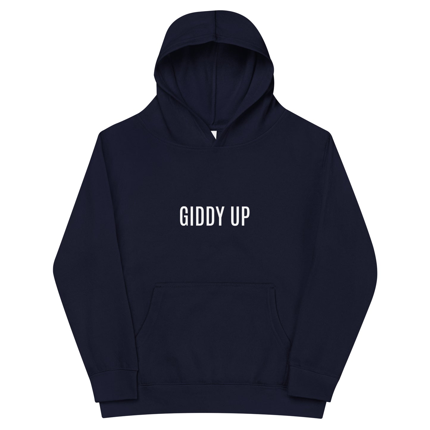 Children's Fleece Hoodie "GIDDY UP" in Classic White on Basic Black or French Navy