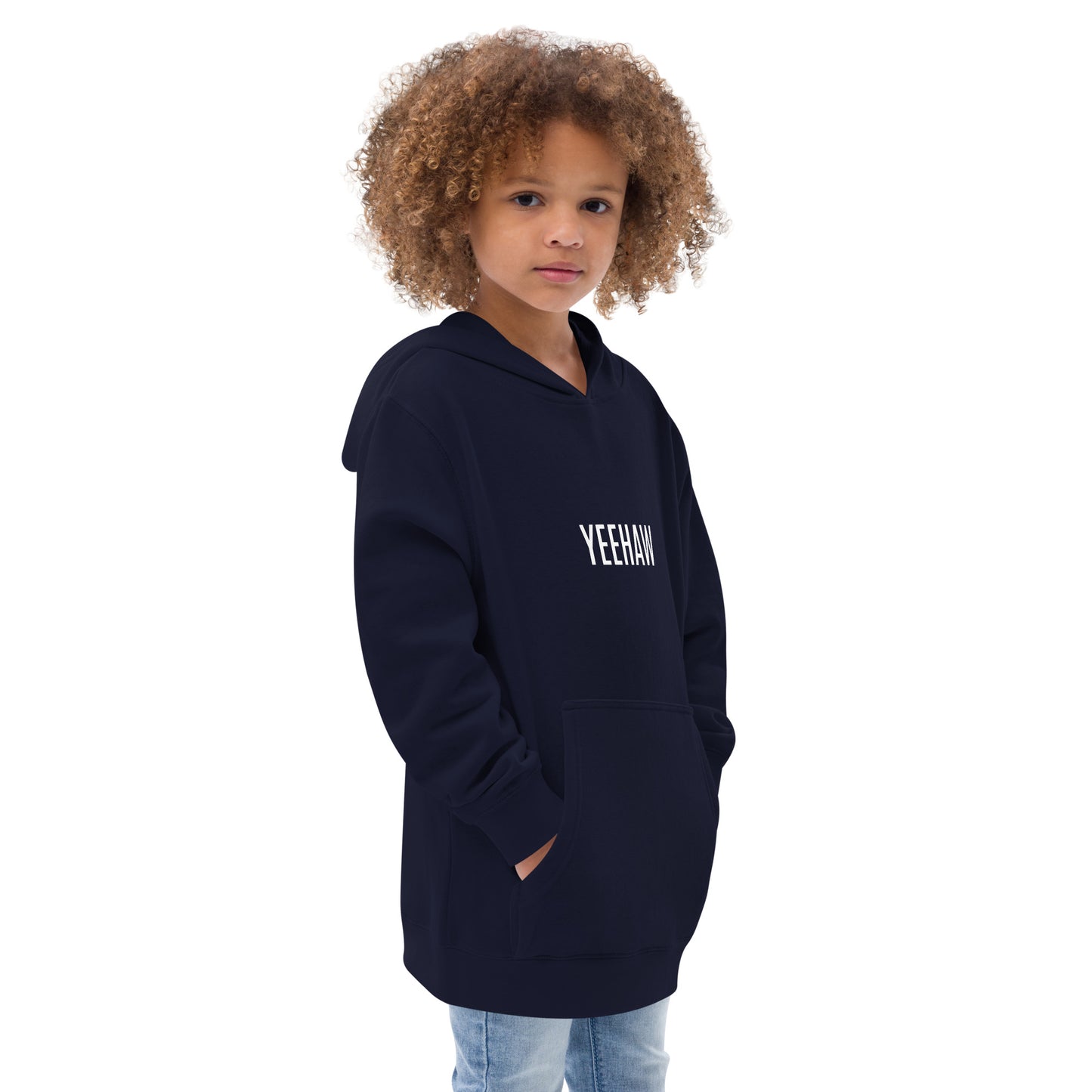 Children's Fleece Hoodie "YEEHAW" in Classic White on Basic Black or French Navy