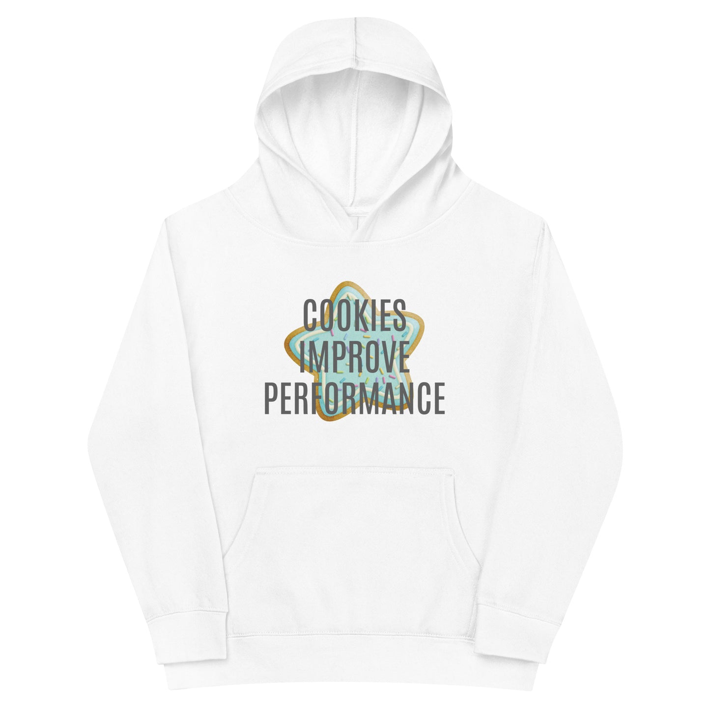 Children's Fleece Hoodie "COOKIES IMPROVE PERFORMANCE" Star in Classic White or Heather Grey