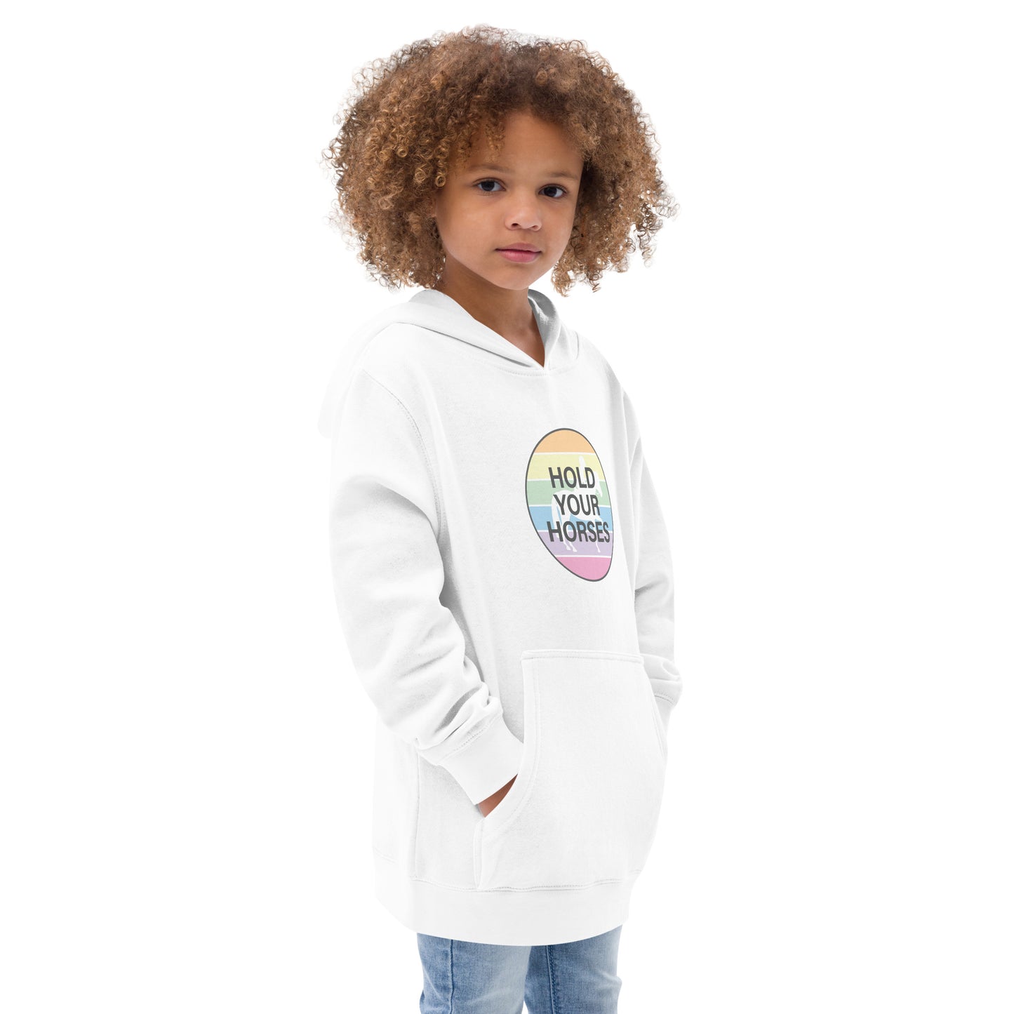 Children's Fleece Hoodie "HOLD YOUR HORSES" in Classic White or Heather Grey