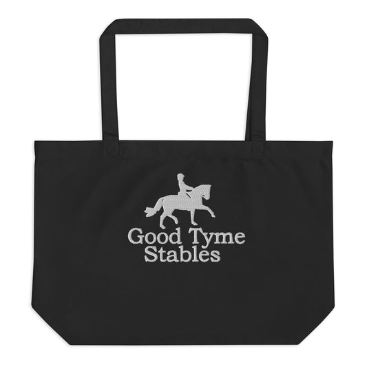 Large Tote Bag "GOOD TYME STABLES" Embroidered in Classic White on Basic Black