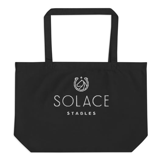 Large Tote Bag "SOLACE STABLES" Embroidered in Classic White on Basic Black