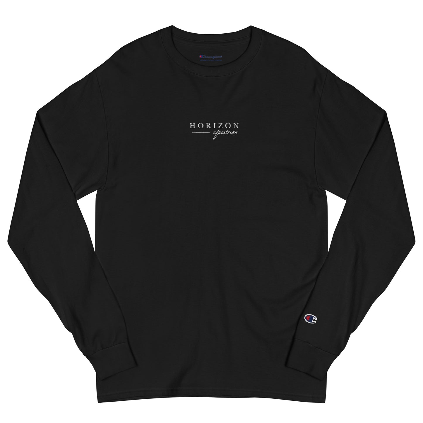 Men's Long-Sleeved Shirt "HORIZON EQUESTRIAN" Embroidered in Classic White on Basic Black