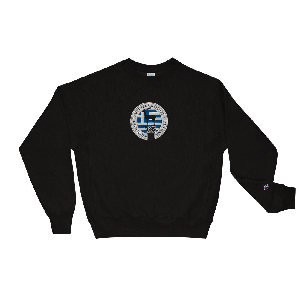 Men's Sweatshirt "TAVERNA RODOS" Embroidered in Classic White on Basic Black