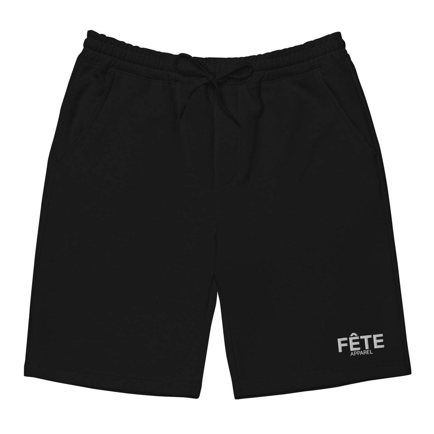 Men's Fleece Shorts ""FÊTE" Logo Embroidered in Classic White on Basic Black