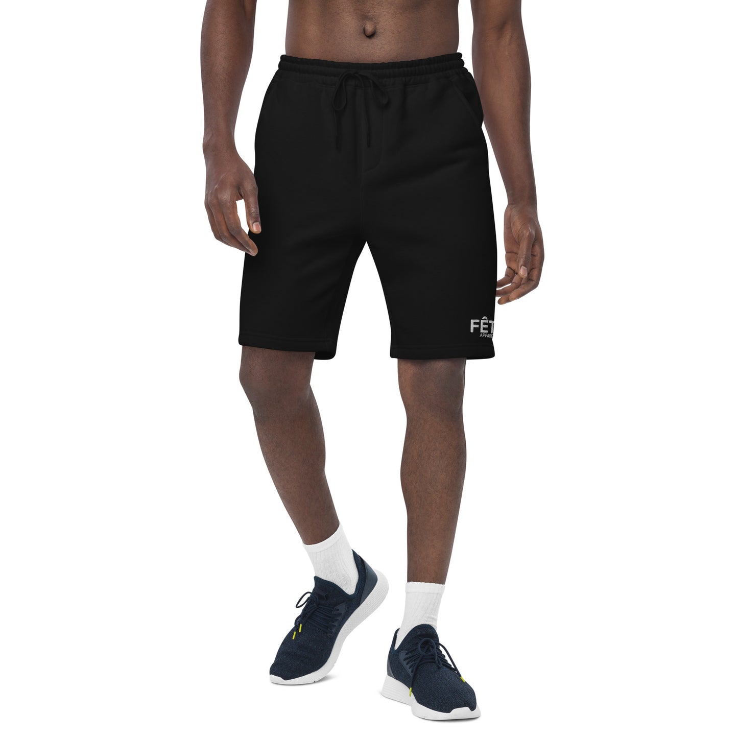 Men's Fleece Shorts ""FÊTE" Logo Embroidered in Classic White on Basic Black