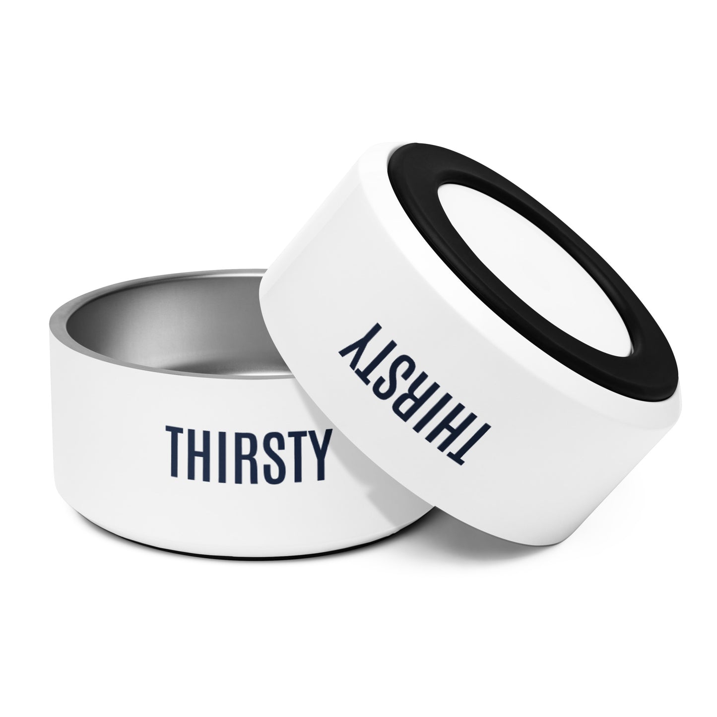 Pet Bowl "THIRSTY" in Classic White & French Navy