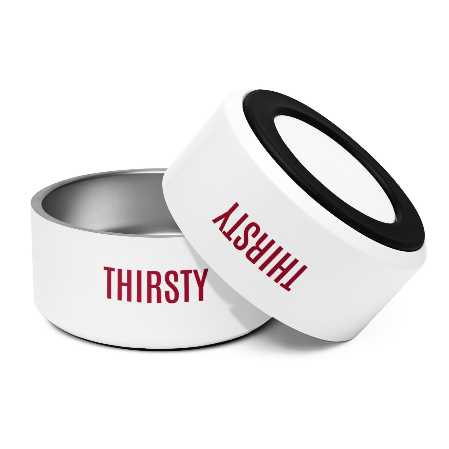 Pet Bowl "THIRSTY" in Classic White & Barn Red