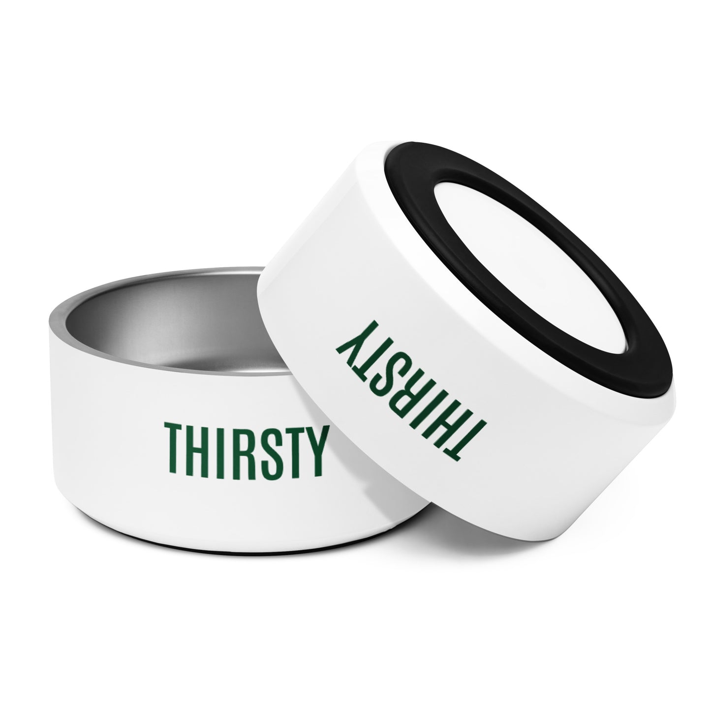 Pet Bowl "THIRSTY" in Classic White & Racing Green