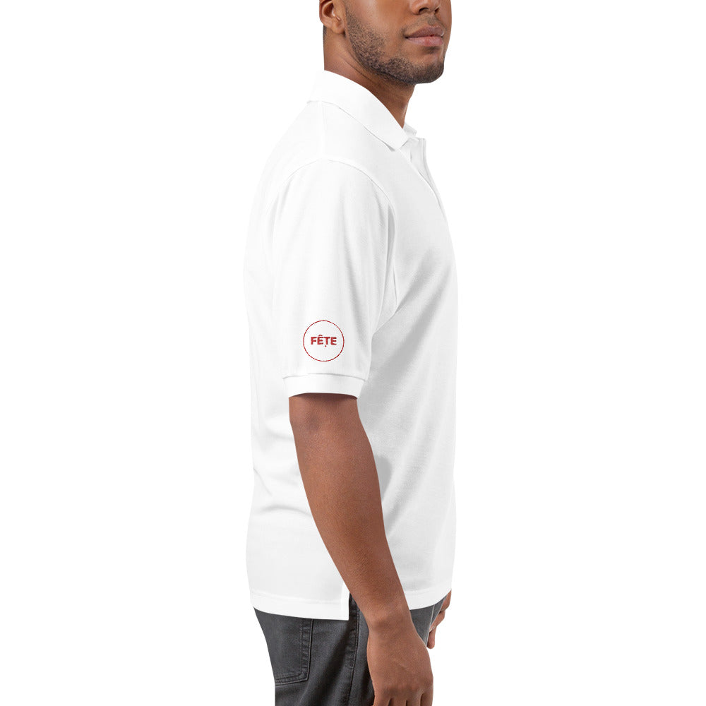 Men's Polo Shirt "BASEBALL IS LIFE" Embroidered in Canadian Red on Classic White