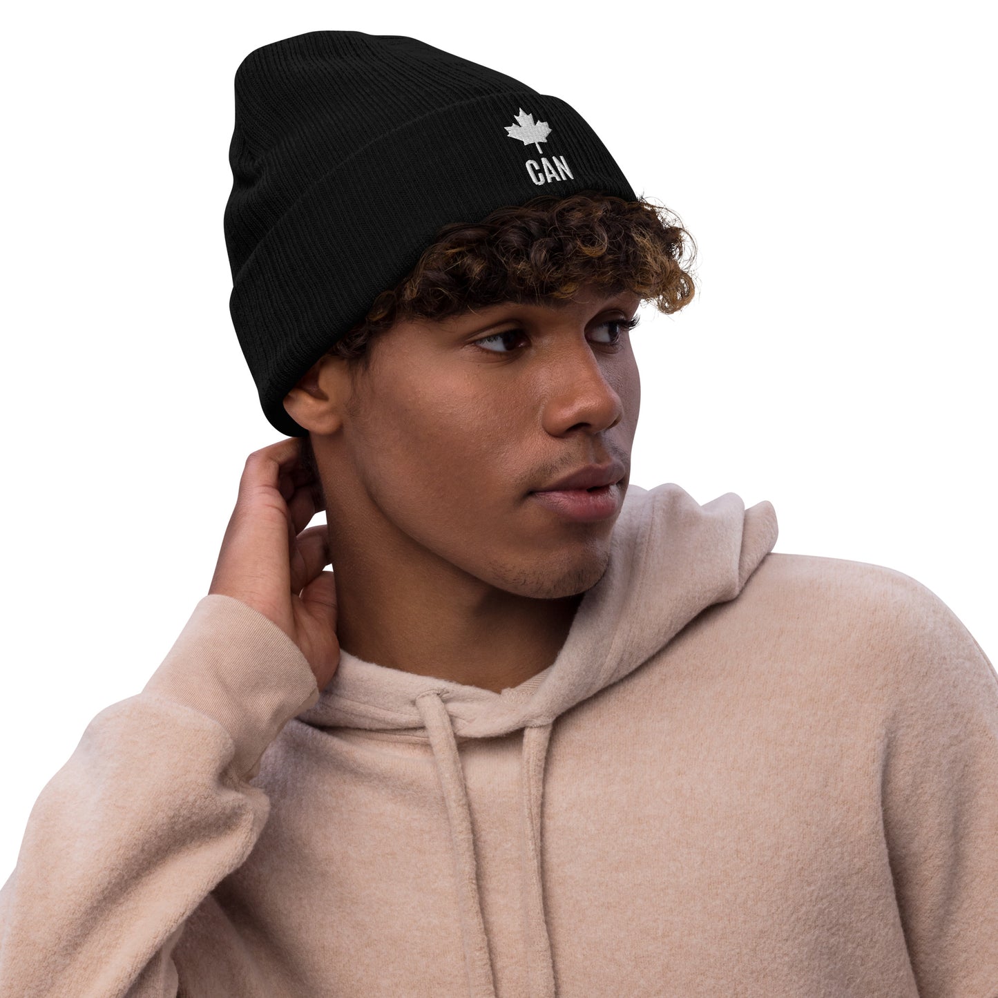 Beanie "CAN" Maple Leaf Embroidered in Classic White on Basic Black, French Navy or Light Grey