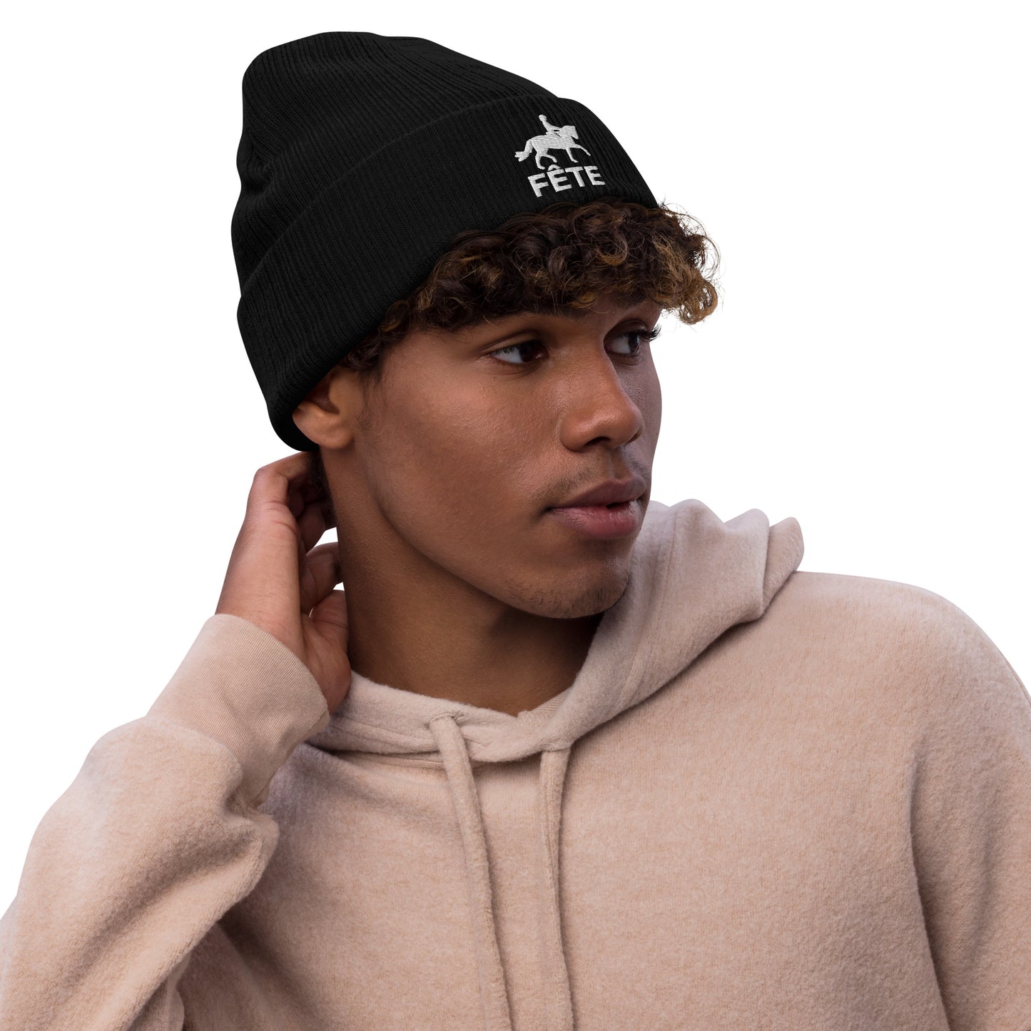 Beanie "FÊTE" Equestrian Embroidered in Classic White on Basic Black, French Navy or Light Grey