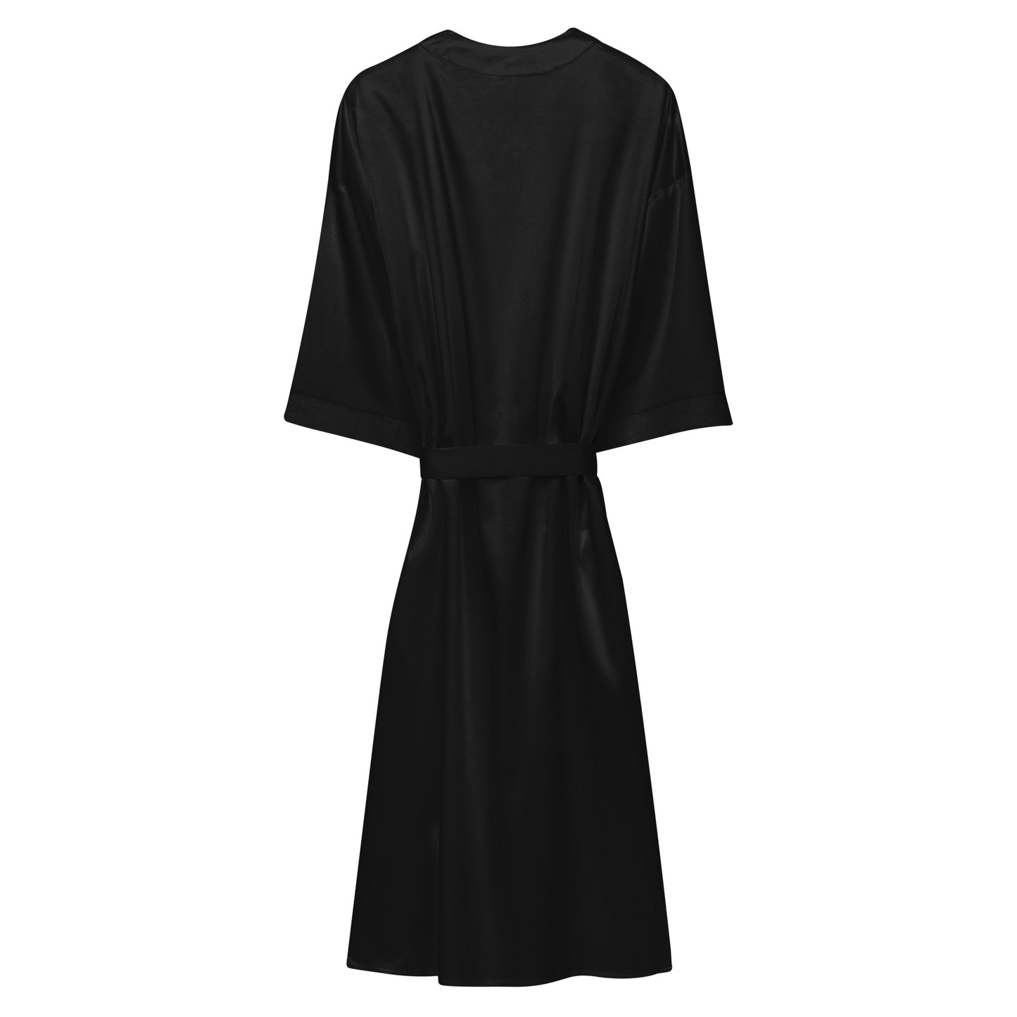 Satin Robe "WAKE ME FOR CHAMPAGNE" Embroidered in Classic White on Basic Black