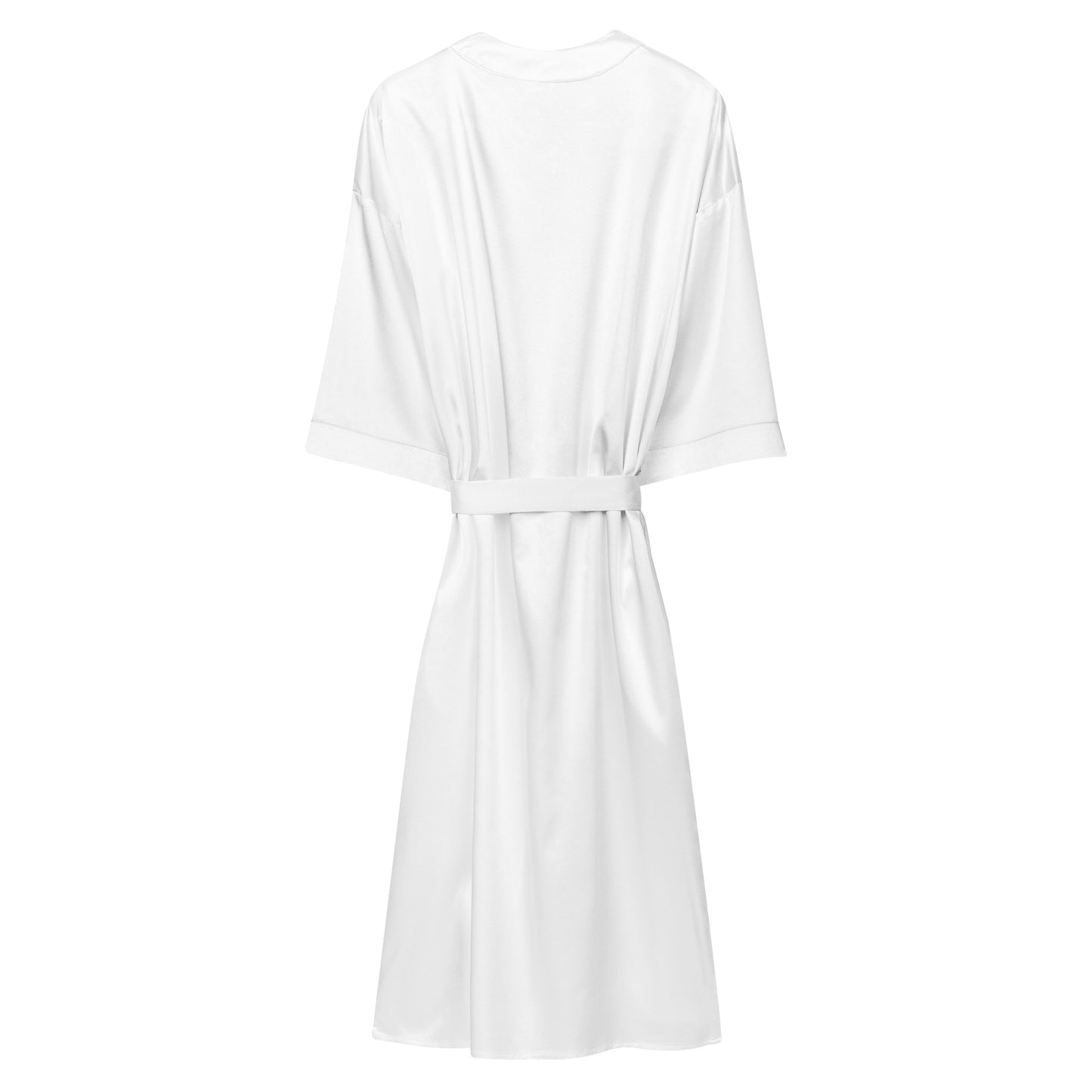 Satin Robe "WAKE ME FOR CHAMPAGNE" Embroidered in Storm Grey on Classic White