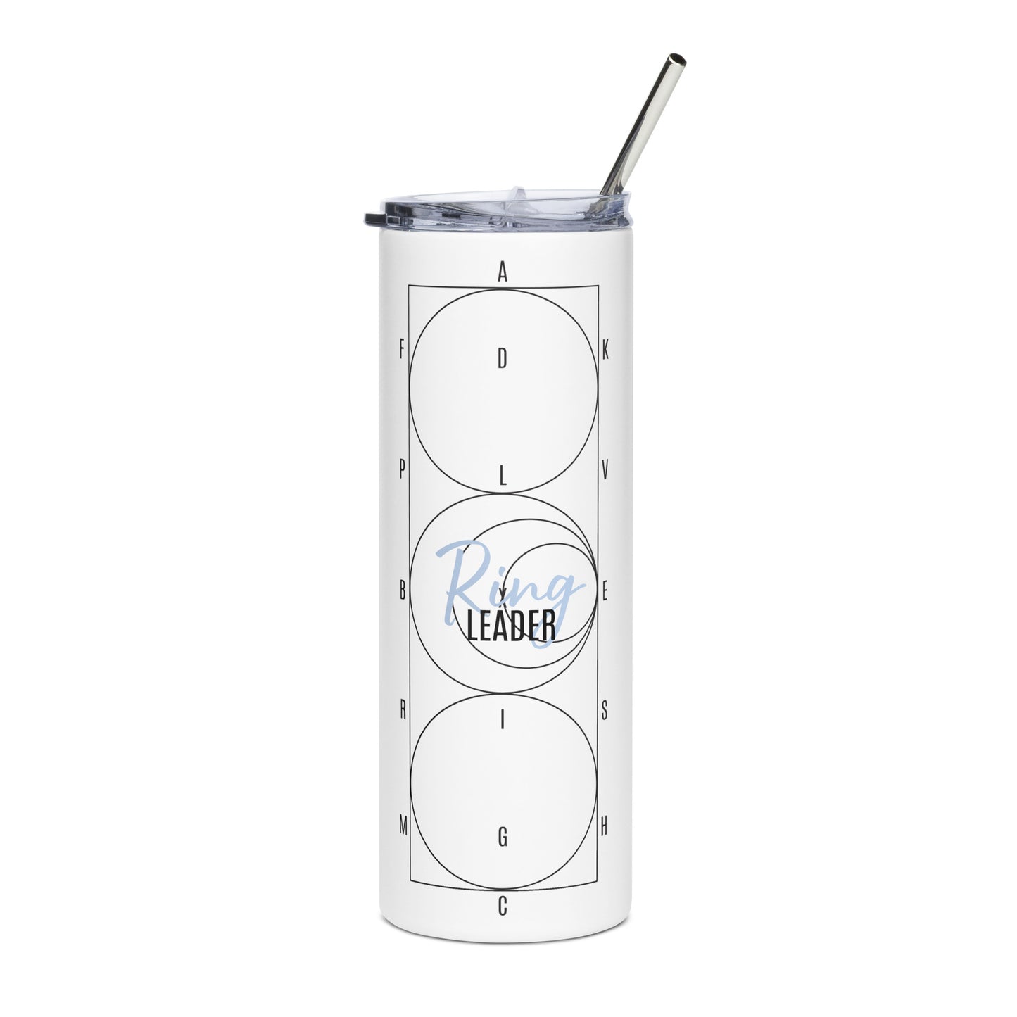 Tall Tumbler "RING LEADER" in Basic Black & Blue Bubblegum on Classic White