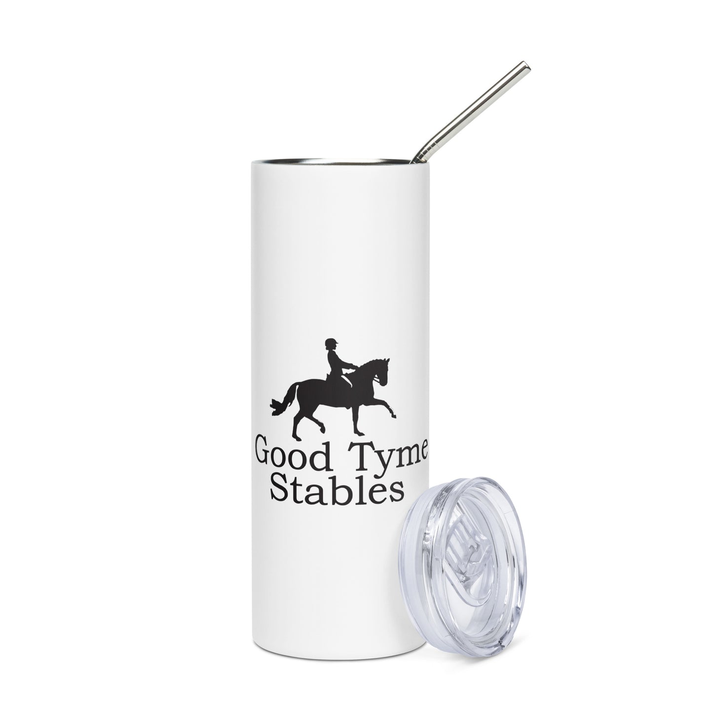 Tall Tumbler "GOOD TYME STABLES" in Basic Black on Classic White