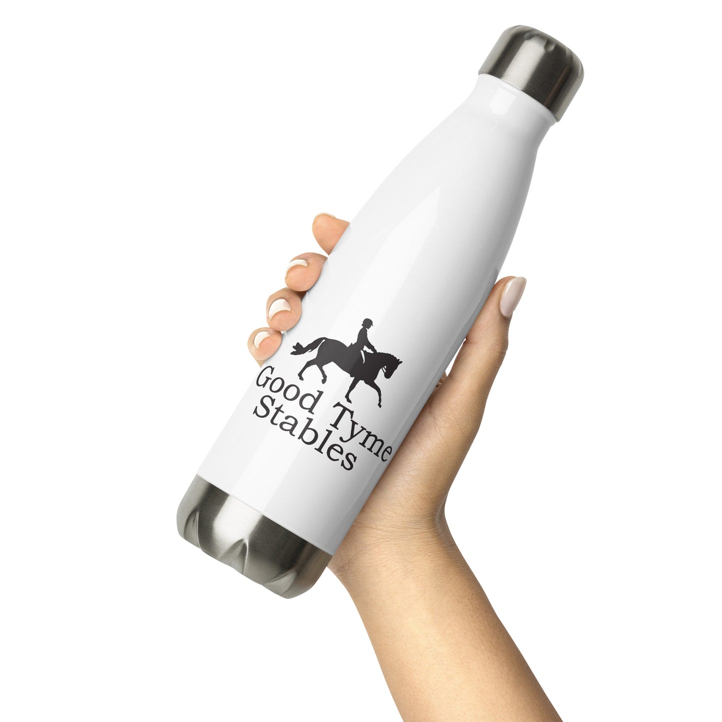 Stainless Steel Water Bottle "GOOD TYME STABLES" in Basic Black on Classic White