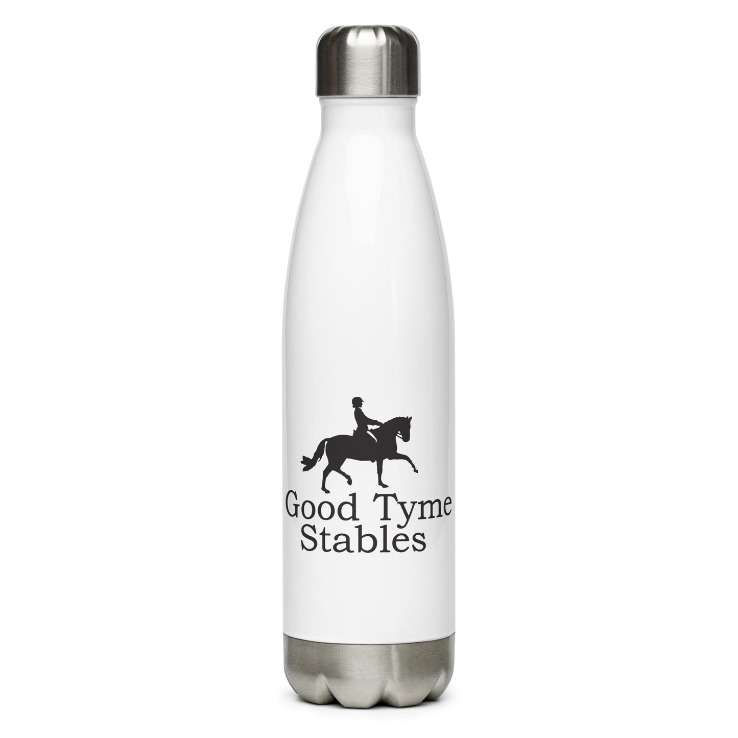 Stainless Steel Water Bottle "GOOD TYME STABLES" in Basic Black on Classic White