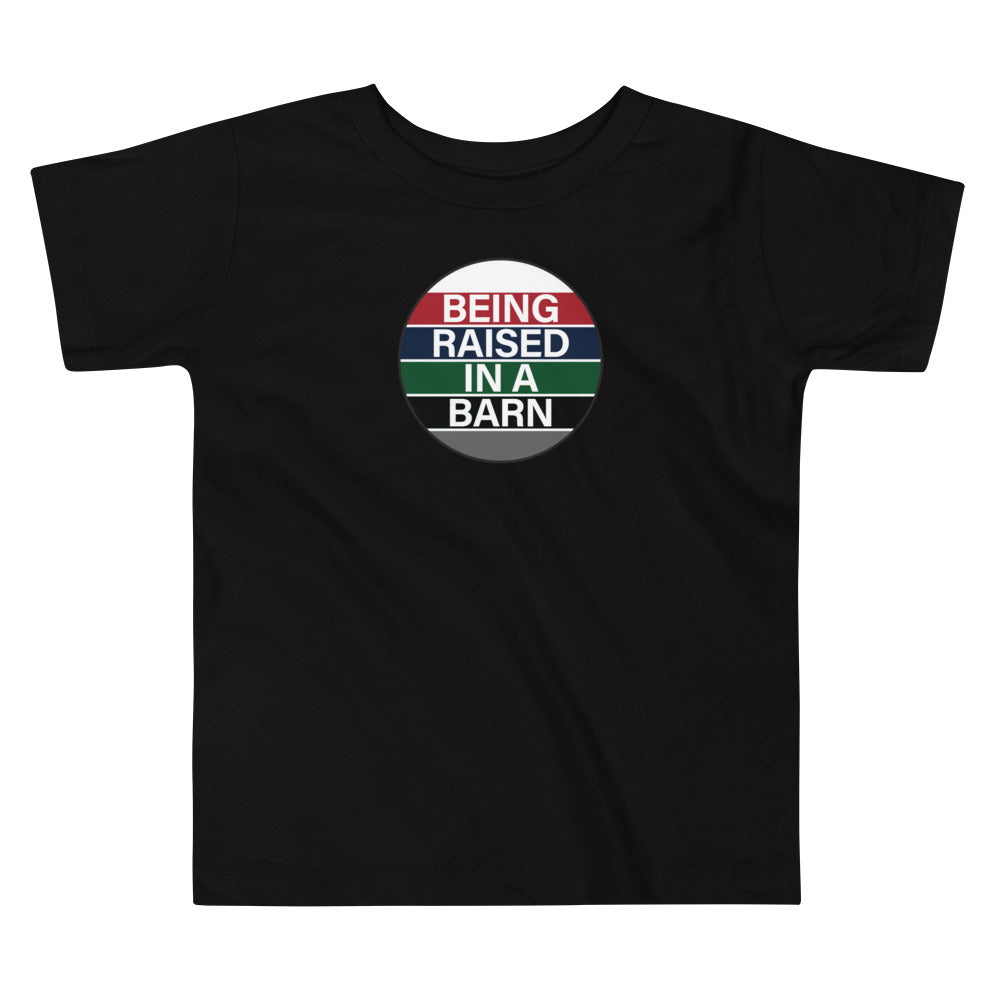 Children's T-Shirt "BEING RAISED IN A BARN" in Classic White or Basic Black