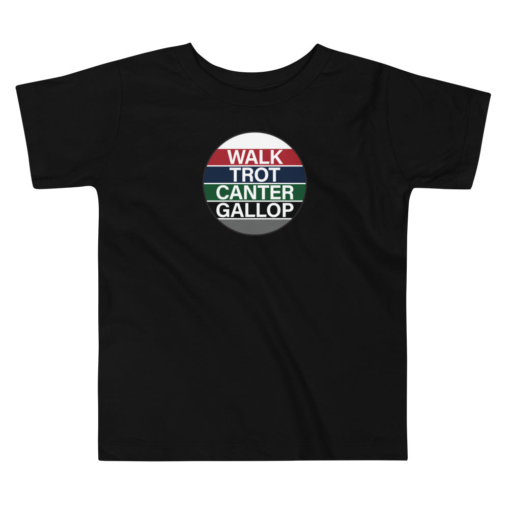 Children's T-Shirt "WALK TROT CANTER GALLOP" in Classic White or Basic Black