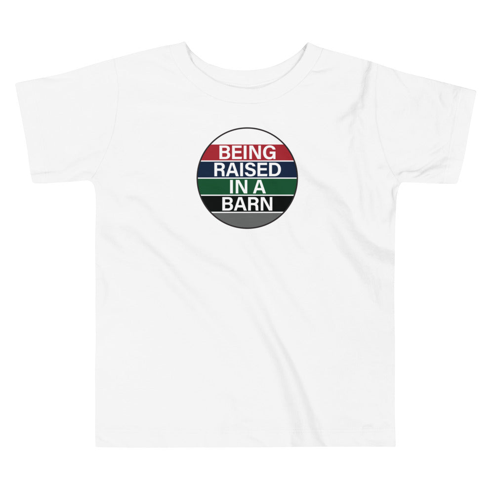 Children's T-Shirt "BEING RAISED IN A BARN" in Classic White or Basic Black