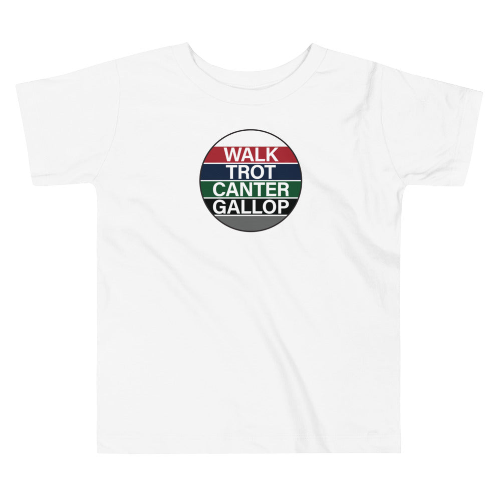 Children's T-Shirt "WALK TROT CANTER GALLOP" in Classic White or Basic Black