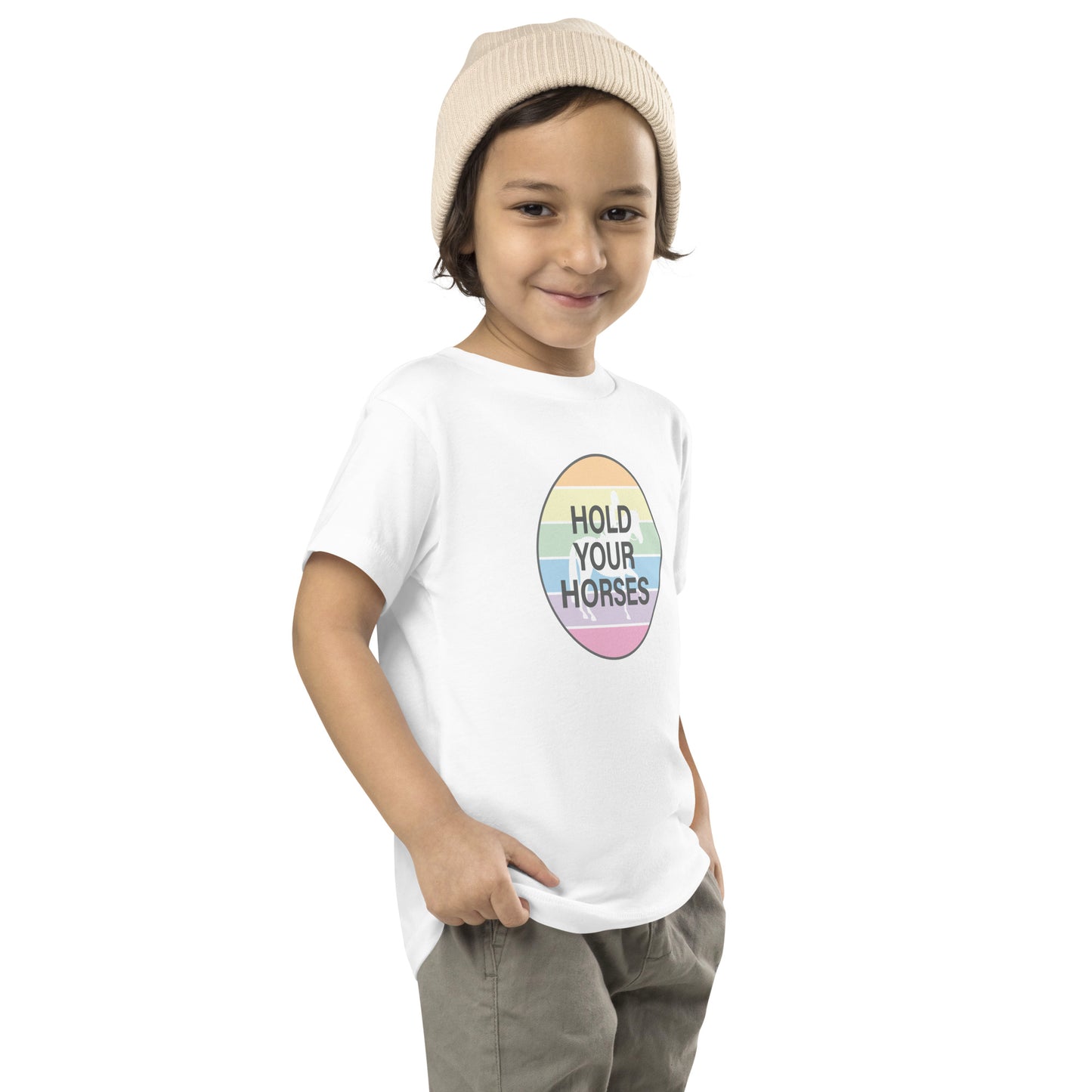 Children's T-Shirt "HOLD YOUR HORSES" in Classic White or Light Pink
