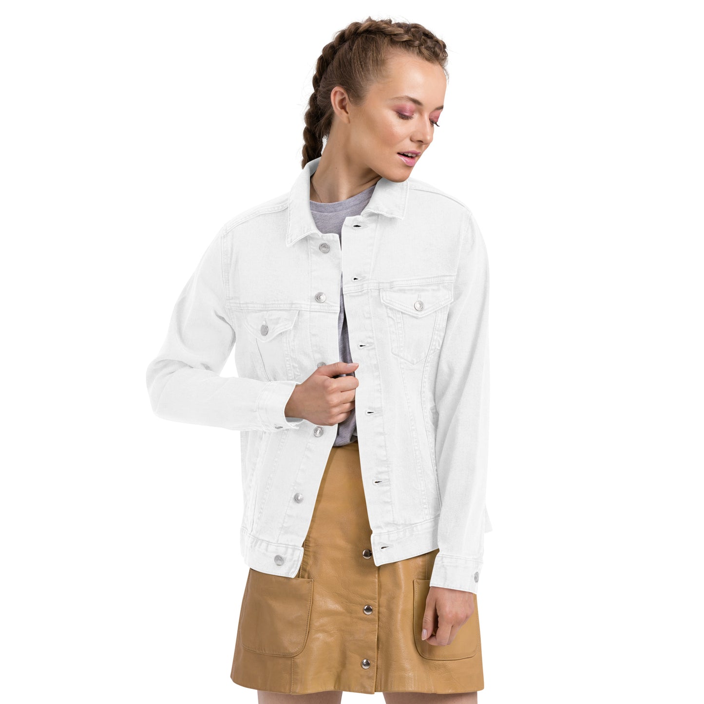 Adult Jacket "GOOD TYME STABLES" Embroidered in Light Grey on White Denim