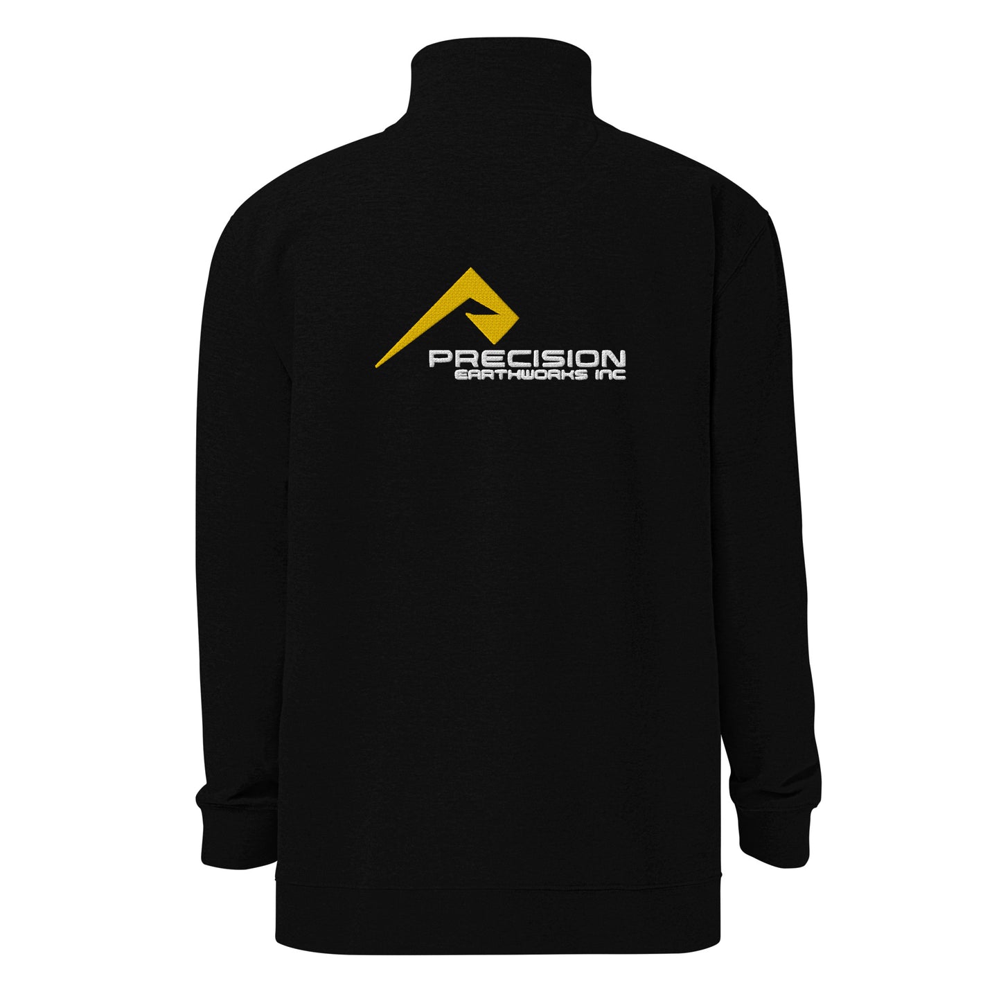 Adult Fleece Pullover "PRECISION EARTHWORKS INC" Embroidered Back in Classic White & Gold on Basic Black