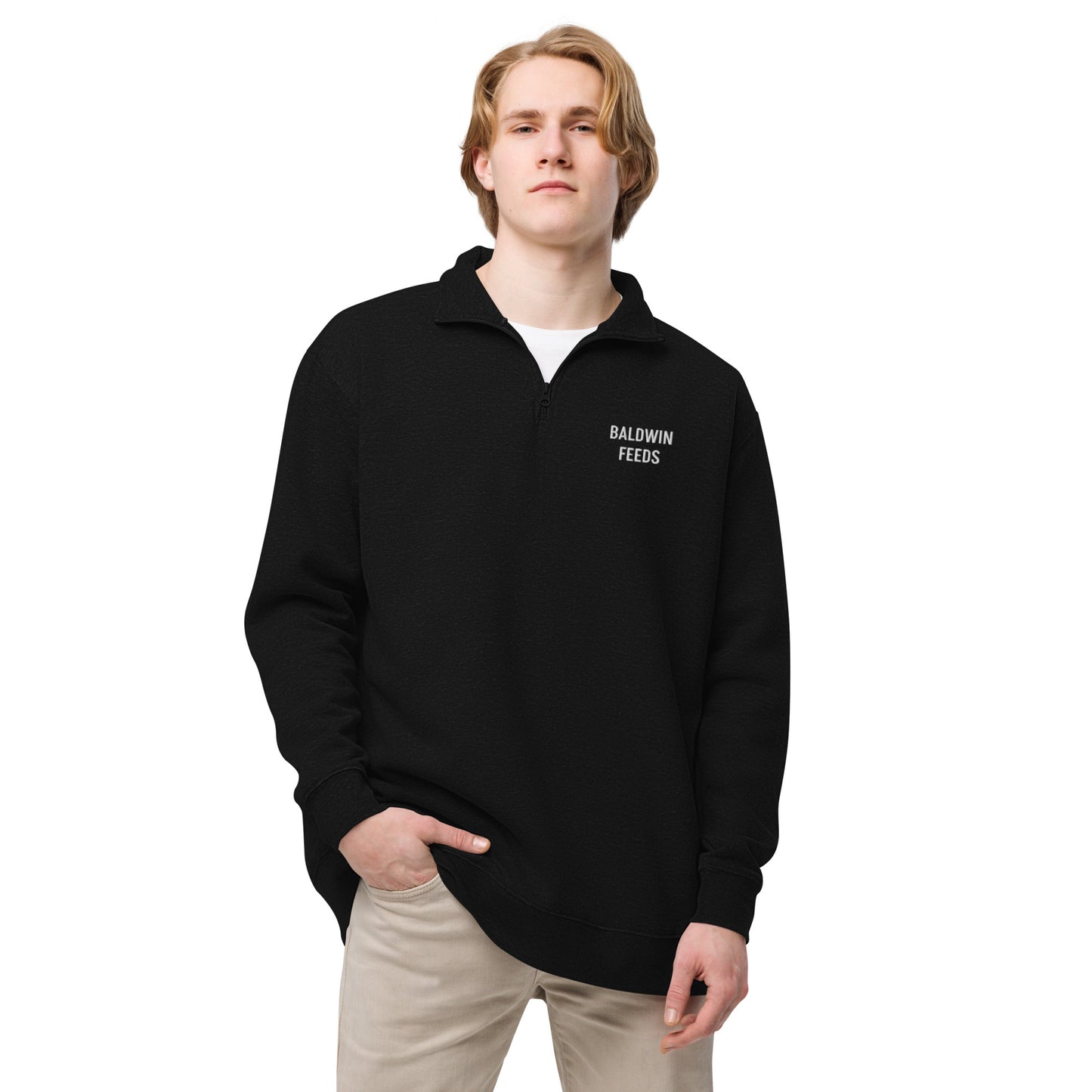 Adult Fleece Pullover "PERFECTLY RAW" Embroidered Back in Classic White on Basic Black