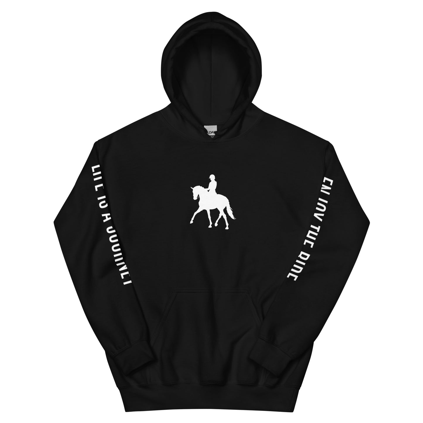 Adult Traditional Hoodie "LIFE IS A JOURNEY" Equestrian in Classic White on Basic Black, French Navy or Storm Grey