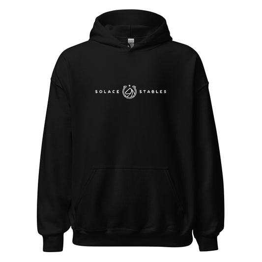 Adult Traditional Hoodie "SOLACE STABLES" Embroidered in Classic White on Basic Black or French Navy